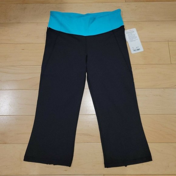 Brand New Lululemon 'Gather and Crow Crop' Leggings Black/ Blue Waistband Sz 10 - Picture 4 of 10